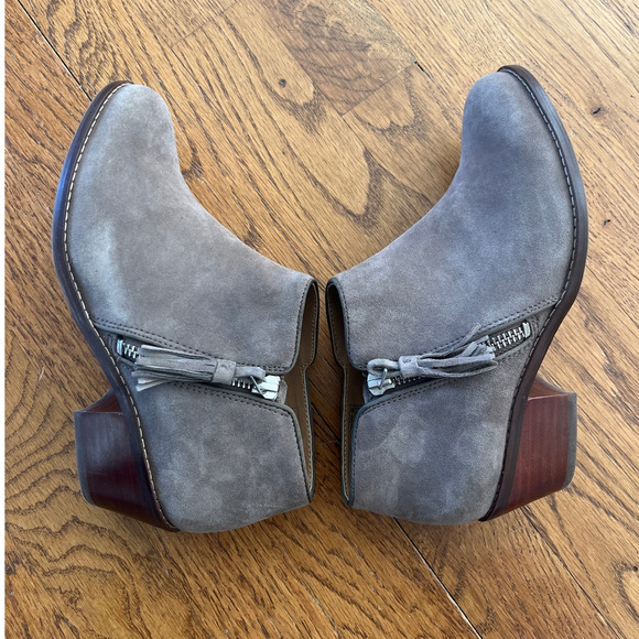 Vionic Womens Serena Ankle Boots Sz 5 Taupe Suede Side Zip Tassel Orthotic Block - Picture 6 of 8